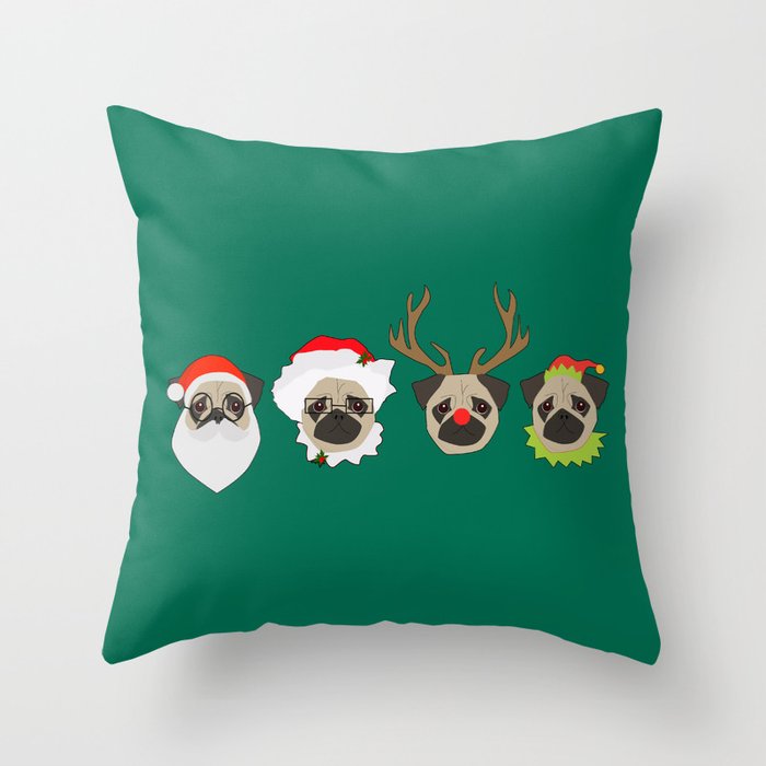 Christmas Pugs Throw Pillow