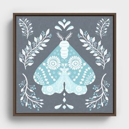 Folk Art Moth in Turquoise Framed Canvas
