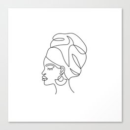 African woman in a line art style with abstract shapes. Isolated on white. Canvas Print
