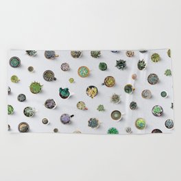 Coffee time. Cactus and succulents pattern Beach Towel