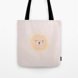 Hand-Drawn Butterfly and Gold Circle Frame on Pale Pink Tote Bag