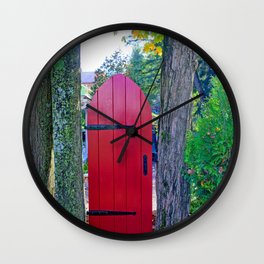 Scarlet Door Wall Clock | Tree, Reddoor, Outdoor, Outside, Entrance, Doorway, Nature, Newyorkstate, Exterior, House 