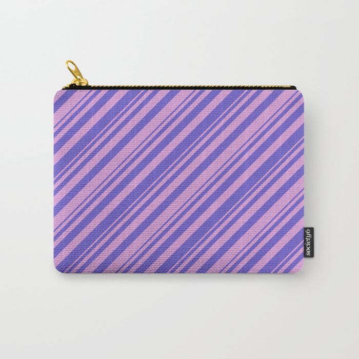 Plum & Slate Blue Colored Lined Pattern Carry-All Pouch