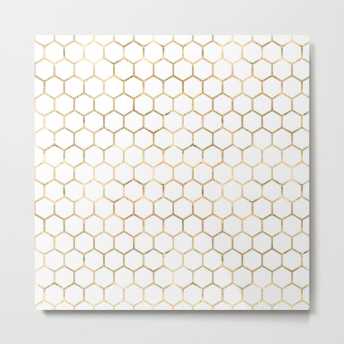 Golden Honeycomb Pattern Metal Print