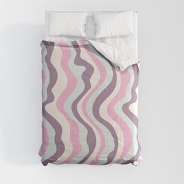 GOOD VIBRATIONS GROOVY MOD RETRO WAVY STRIPES in ORCHID PINK PLUM LIGHT MINT WHITE Comforter