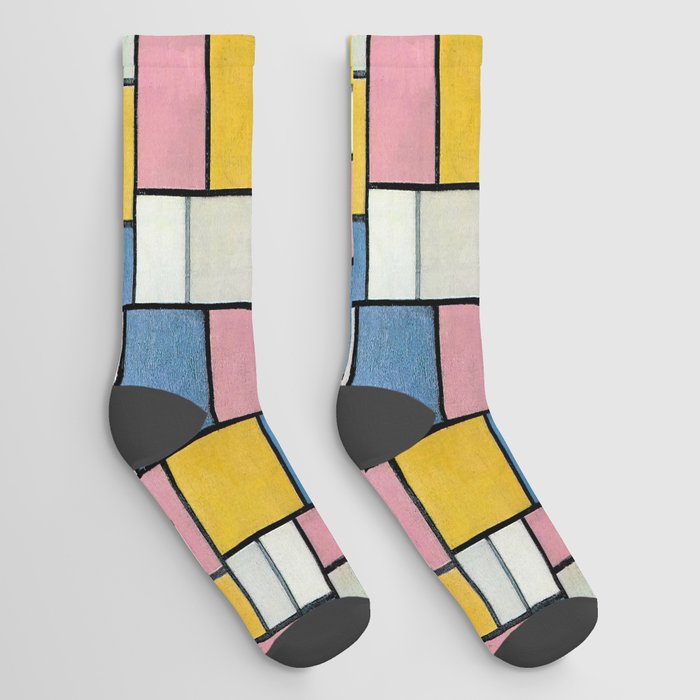 Piet Mondrian (1872-1944) - Composition with Color Planes and Gray Lines 1 - 1917 - De Stijl (Neoplasticism) - Abstract, Geometric Abstraction - Oil on canvas - Digitally Enhanced Version - Socks