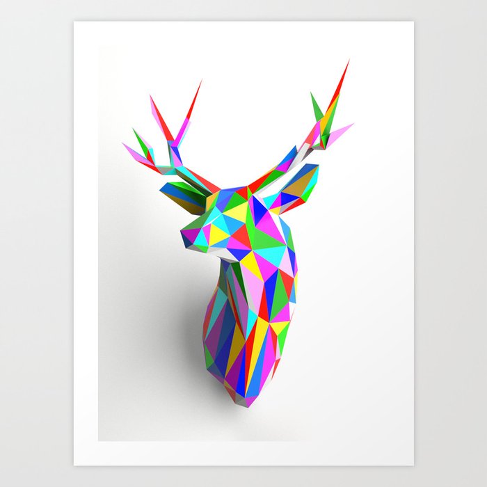 3D Harlequin Faceted Stag Art Print