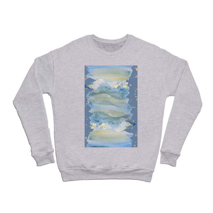 Watercolor gold glitter splatters sky blue brush strokes  Crewneck Sweatshirt