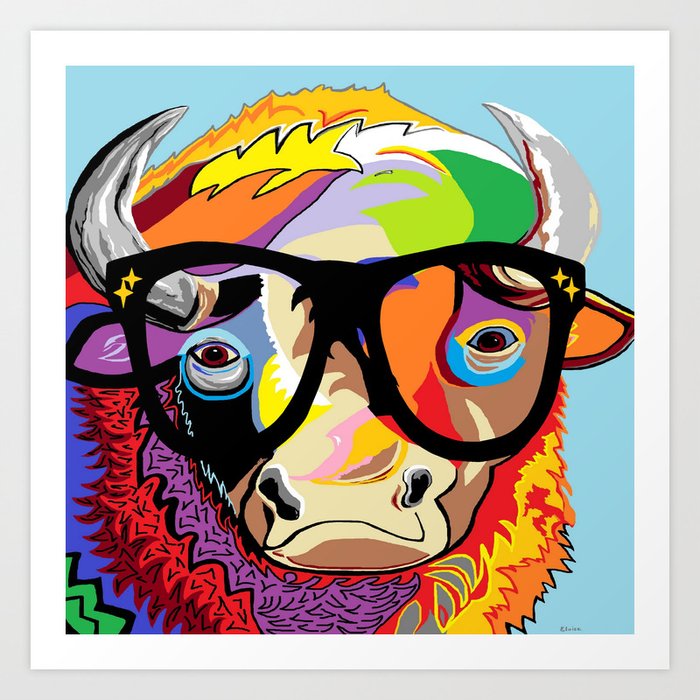 Hipster Bison "Buffalo" Art Print