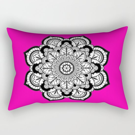 Black and White Flower in Magenta Rectangular Pillow