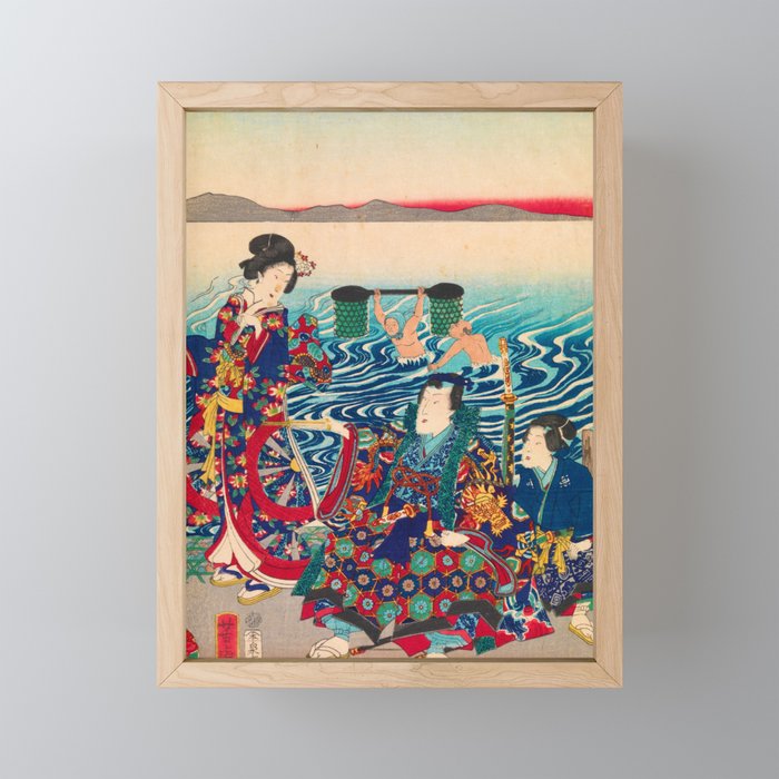 Genji Crossing the Oi River by Utagawa Yoshitora (1862) Framed Mini Art Print