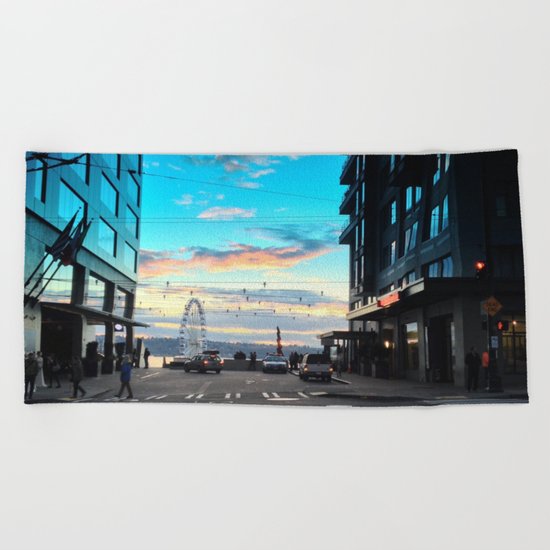 Seattle Summer Sunset Beach Towel