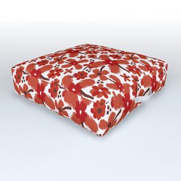 Red Orange Bold Abstract Flowers  Outdoor Floor Cushion