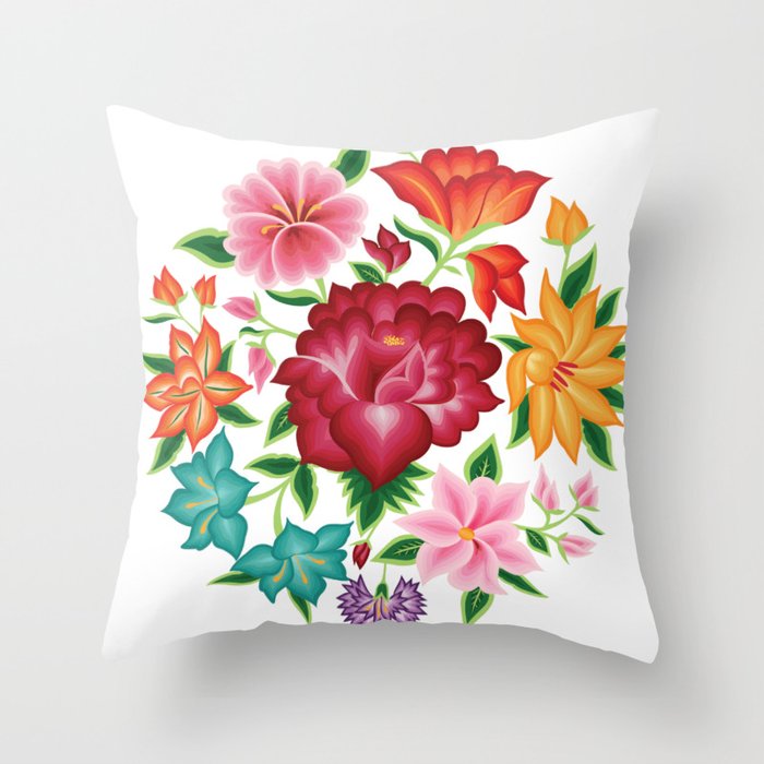Mexican Floral Bouquet by Akbaly Throw Pillow by Akbaly