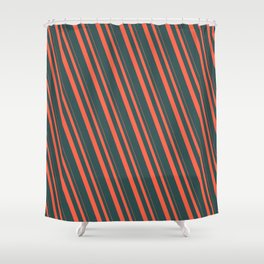 [ Thumbnail: Red & Dark Slate Gray Colored Striped Pattern Shower Curtain ]