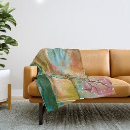 Pastel Abstract Landscape with Tree and Heart Throw Blanket