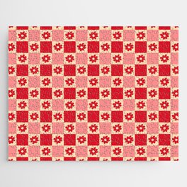 Daisy Checker Pattern (red/pink) Jigsaw Puzzle