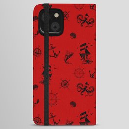 Red And Black Silhouettes Of Vintage Nautical Pattern iPhone Wallet Case
