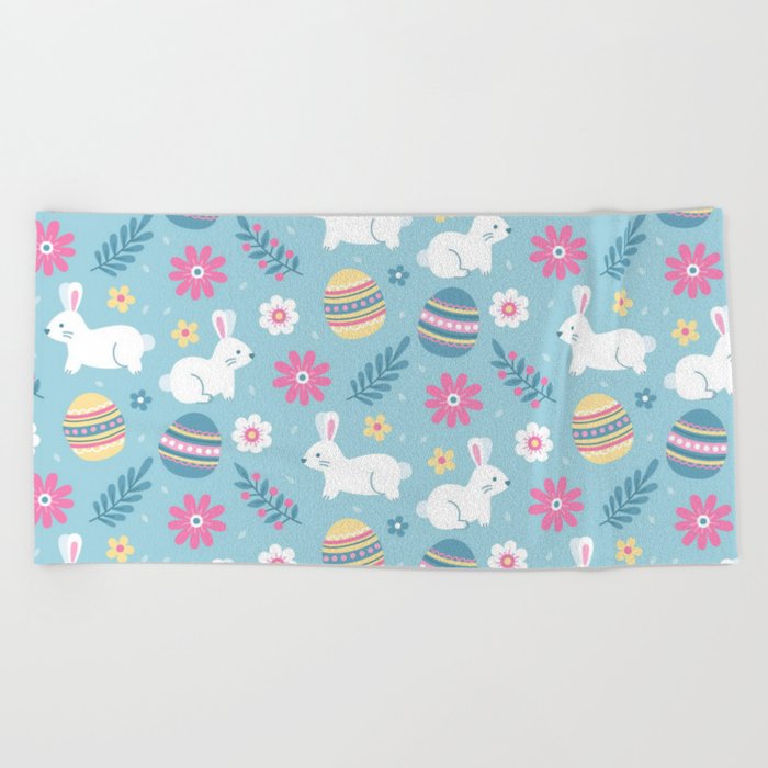 Happy Easter Rabbit Floral Collection Beach Towel