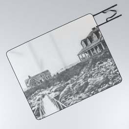 1895 Windswept Black Point Mansion, Scarborough Beach, Narragansett, Rhode Island Then & Now Picnic Blanket