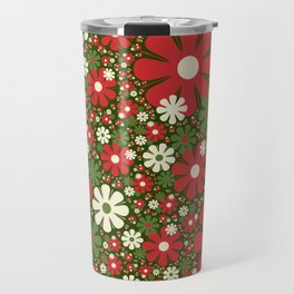 Retro Christmas Floral Fantasy Red Green Cream Travel Mug