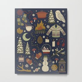Winter Nights Metal Print | Pattern, Owl, Snowglobe, Snowman, Christmas, Eggnog, Cold, Knitting, Winter, Drawing 