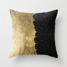 Faux Gold and Black Starry Night Brushstrokes Throw Pillow