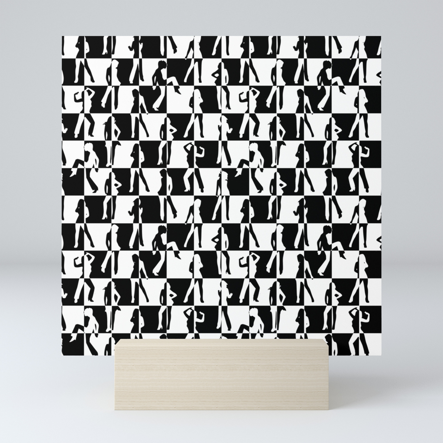 Large Black And White Check Retro 80s Disco Mini Art Print By