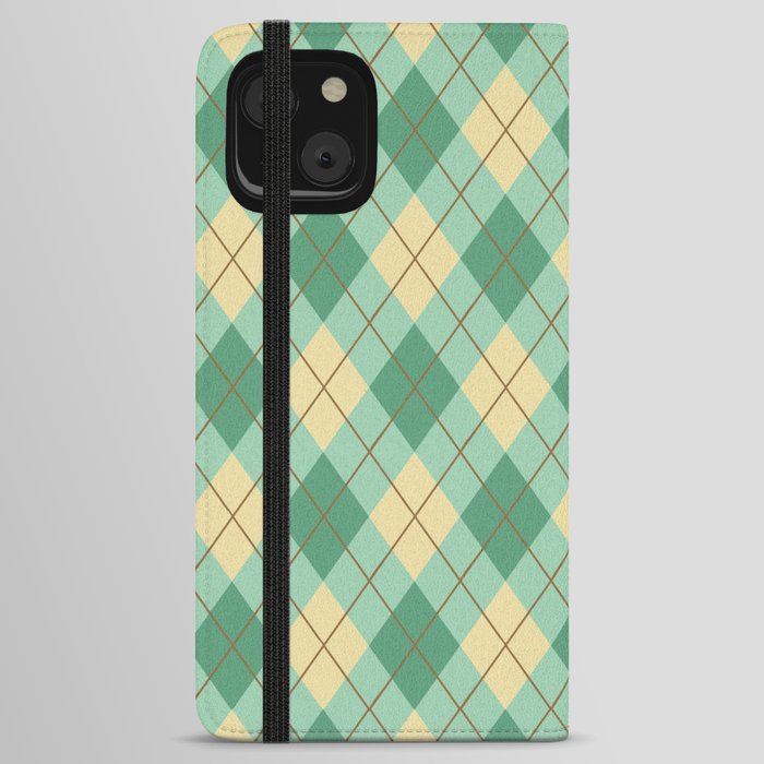 Sage green gingham checked iPhone Wallet Case
