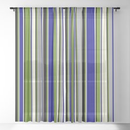 [ Thumbnail: Green, Dark Gray, Blue, Beige, and Black Colored Lined Pattern Sheer Curtain ]
