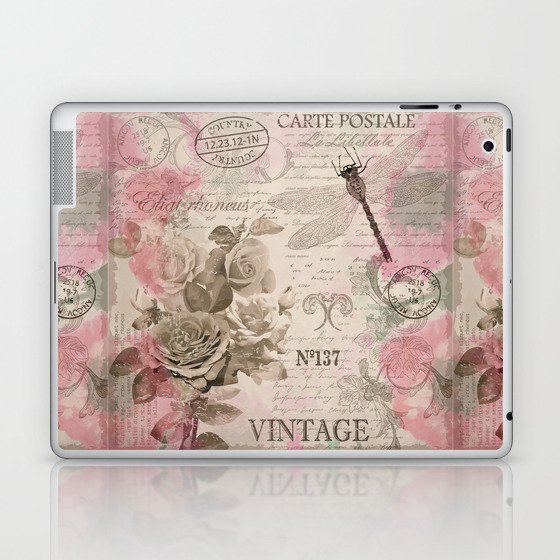 Vintage Flowers with roses and dragonfly.  Laptop & iPad Skin
