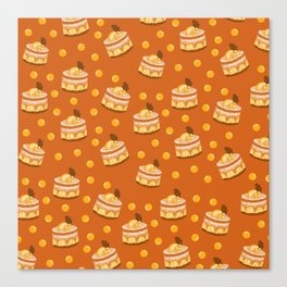 Sweet Cakes Print On Orange Background Pattern Canvas Print