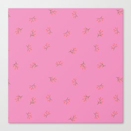 Branches With Red Berries Seamless Pattern on Pink Background Canvas Print