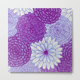 Watercolor Bouquet - Violet Metal Print | Chrysanthemum, Ink Pen, Purple, Violet, Bouquet, Botanical, Sunflower, Flower, Rose, Indigo 