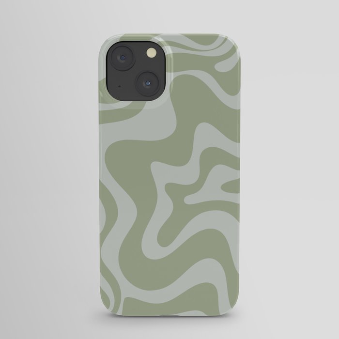 Liquid Swirl Retro Abstract Pattern in Sage Green and Light Sage Gray iPhone Case