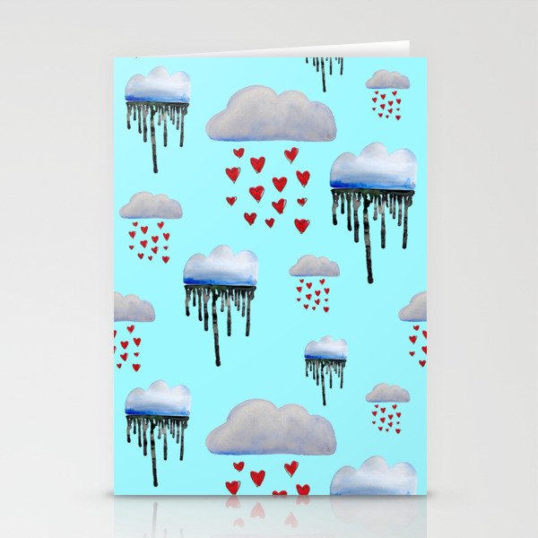 It's Raining Again - Watercolor Rain Clouds Pattern Stationery Cards