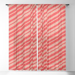 [ Thumbnail: Dark Salmon & Red Colored Striped Pattern Sheer Curtain ]