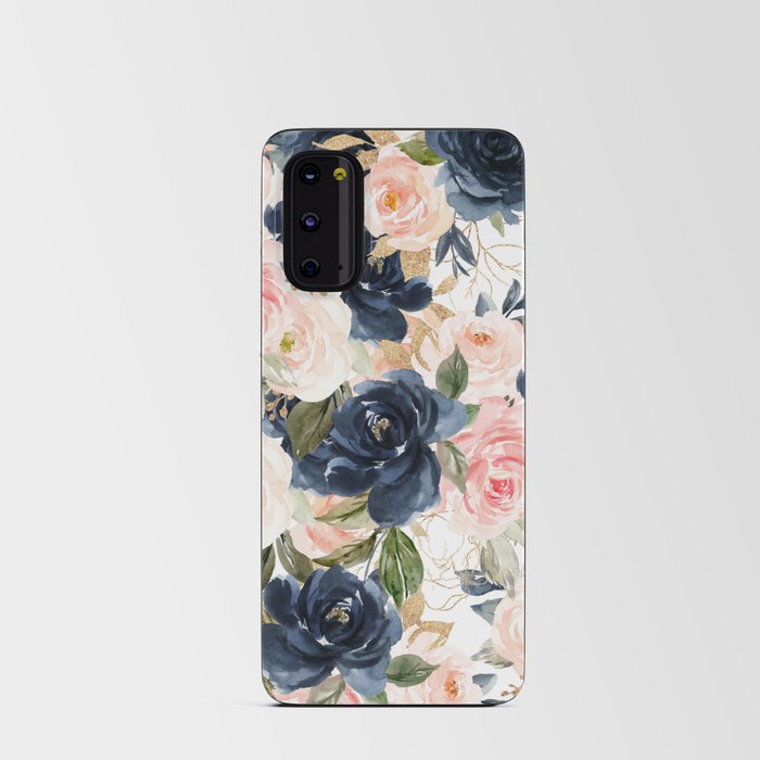 Navy Pink Watercolor Floral Pattern Nursery Flowers Android Card Case
