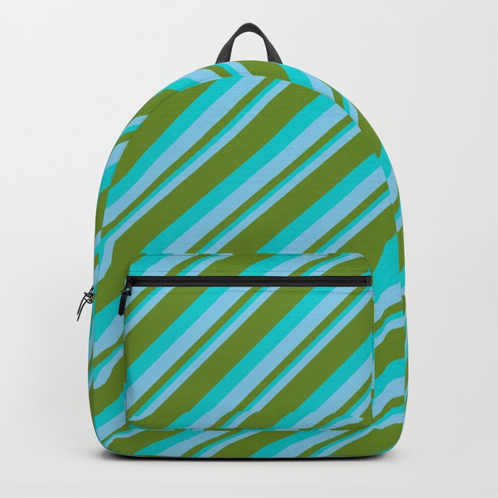 Sky Blue, Green & Dark Turquoise Colored Striped Pattern Backpack