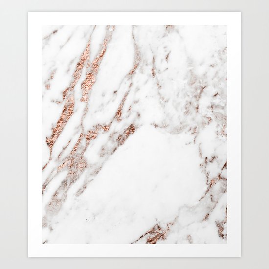 Rose gold foil marble Art Print