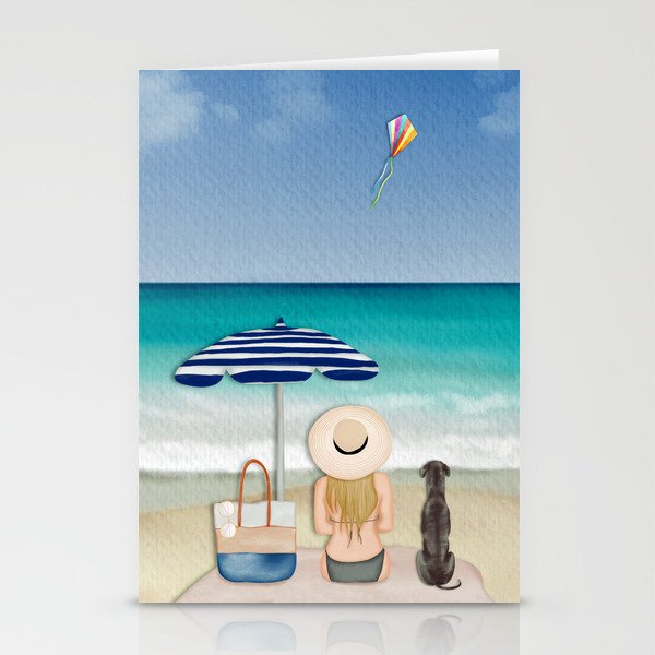 Sharing Time - Dog & Woman on the Beach Stationery Cards