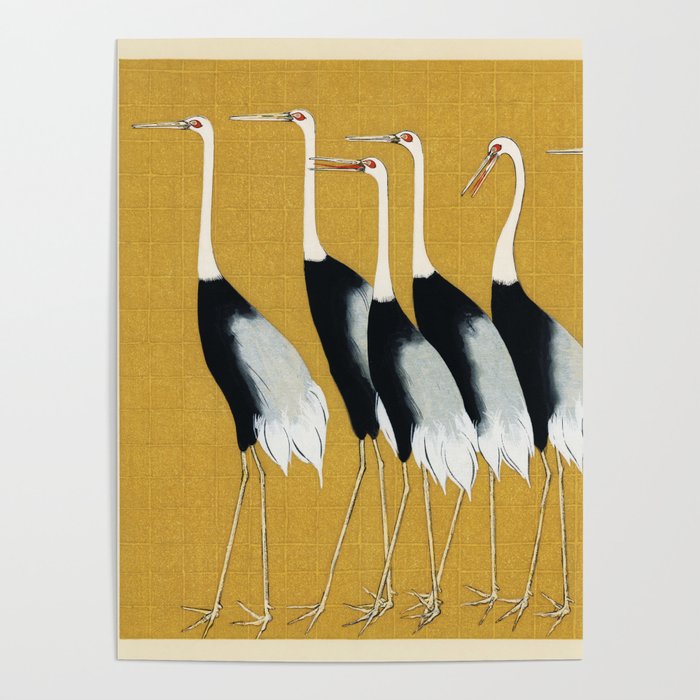 Japanese red crown crane - Ogata Korin Poster