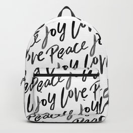 Peace Love Joy Brush Lettered Backpack | Lettered, Lettering, Type Pattern, Pattern, Digital, Joy, Black And White, Surface Pattern, Brush Ink, Illustration 