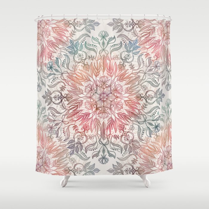 Autumn Spice Mandala in Coral, Cream and Rose Shower Curtain