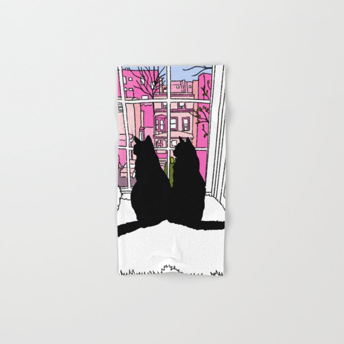 Window Cats Silhouette Spring Morning Hand & Bath Towel