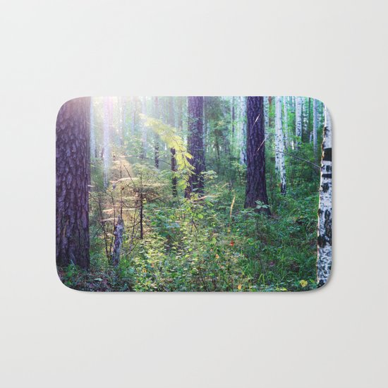 Sunny morning in the forest Bath Mat