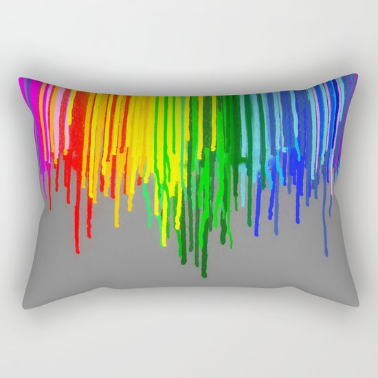 Rainbow Drips Gray Rectangular Pillow