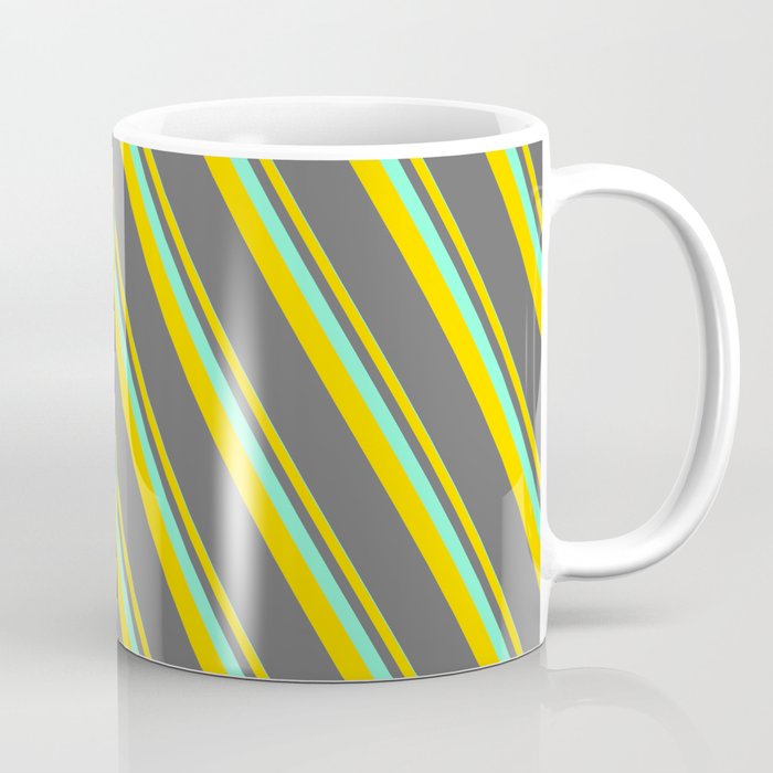 Aquamarine, Yellow, and Dim Gray Colored Lined/Striped Pattern Coffee Mug