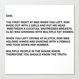 Anonymous Letter To Sammi Sweetheart Jersey Shore Canvas Print