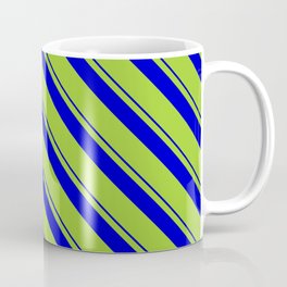 [ Thumbnail: Blue & Green Colored Pattern of Stripes Coffee Mug ]